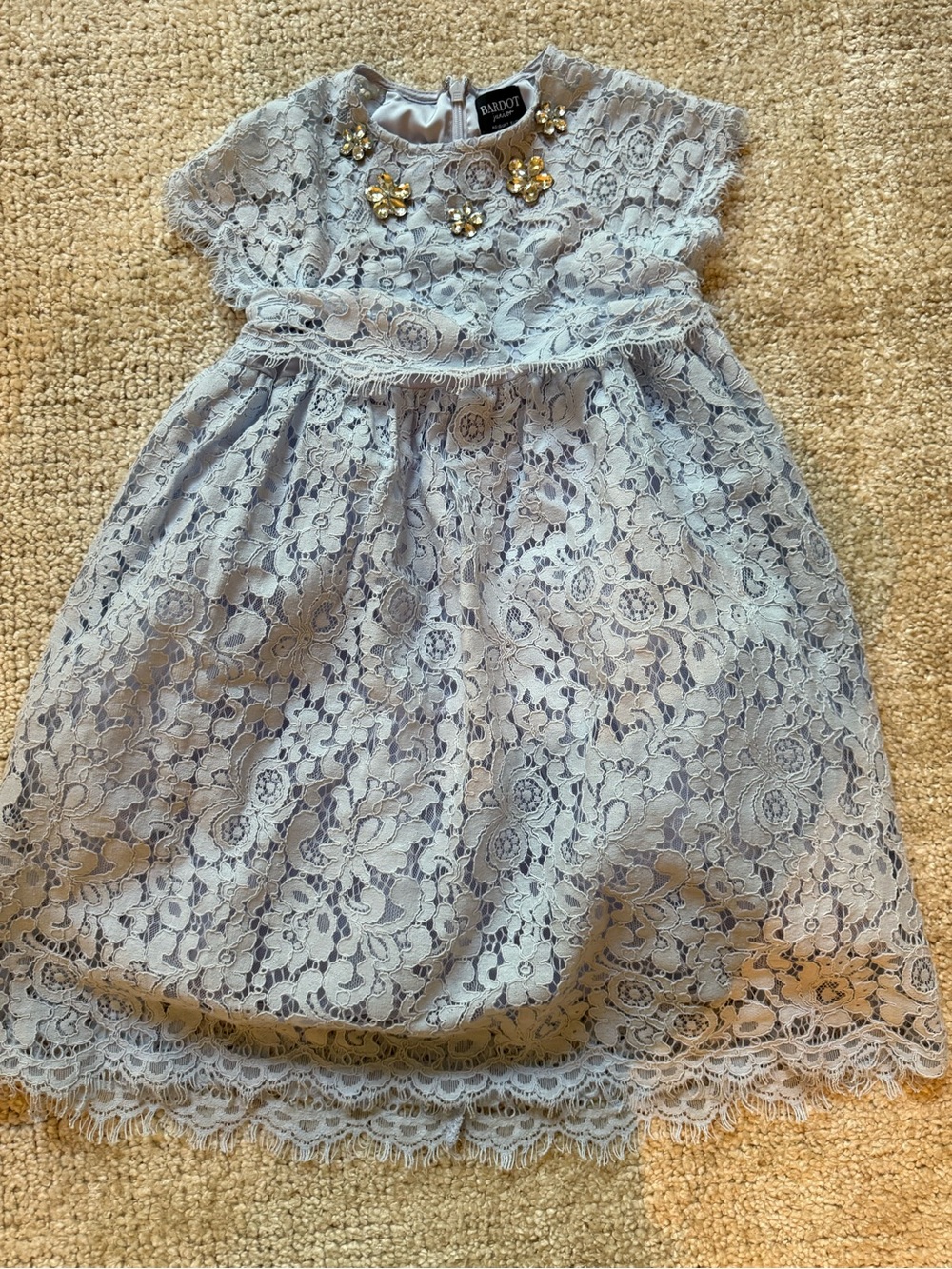 Bardot Girls Light Blue Lace Dress with Jewel Embellishments